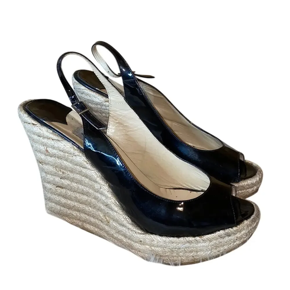 Jimmy Choo Patent Leather Espadrille Wedges 41